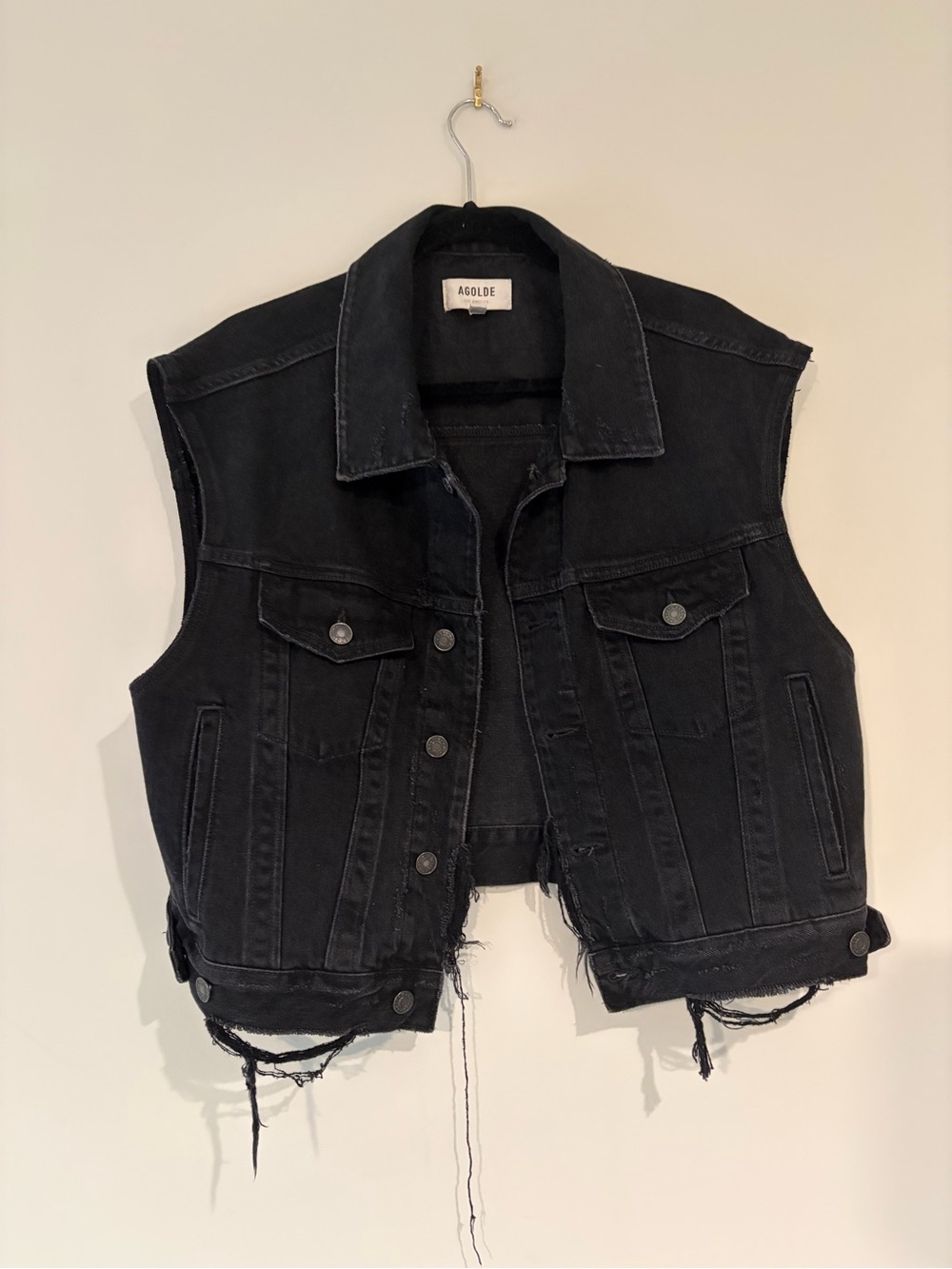 Agolde Black Distressed Denim Vest
